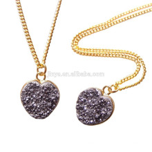 Mode Boho Chic Silber Herz Druzy Halskette